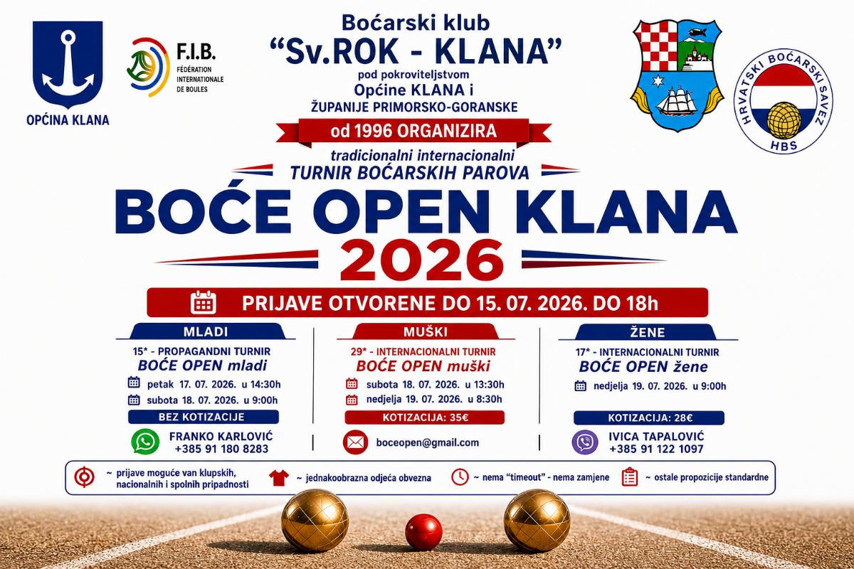 Otvorene su prijave za BOĆE OPEN KLANA 2026  