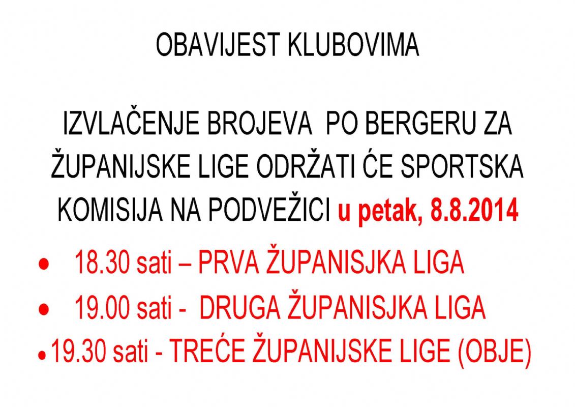 Obavijest svim klubovima - sastavi liga u sezoni 2014-2015